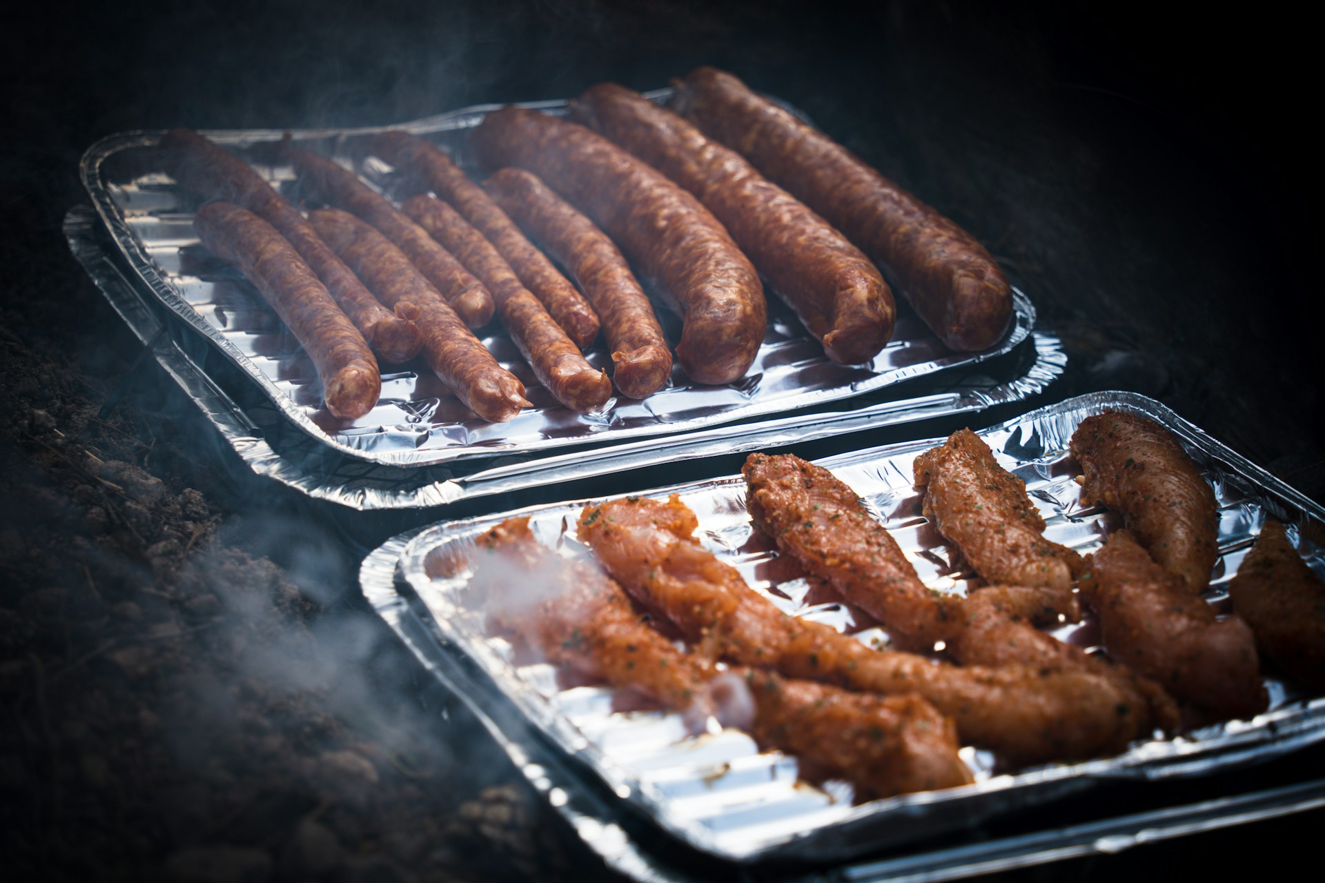 Cooked food on foil trays